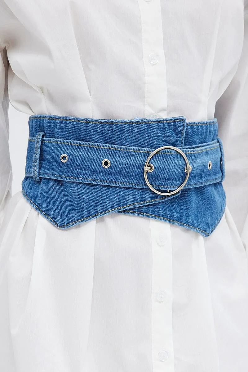 Blue Wide Corset Belt Waistband