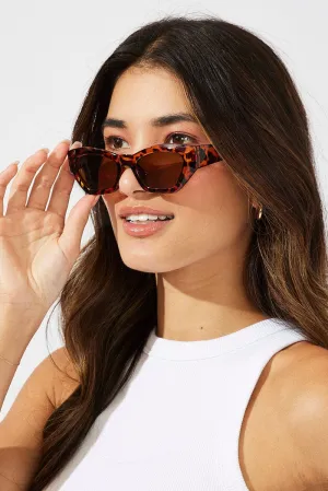Brown Animal Print Angular Frame Fashion Sunglasses