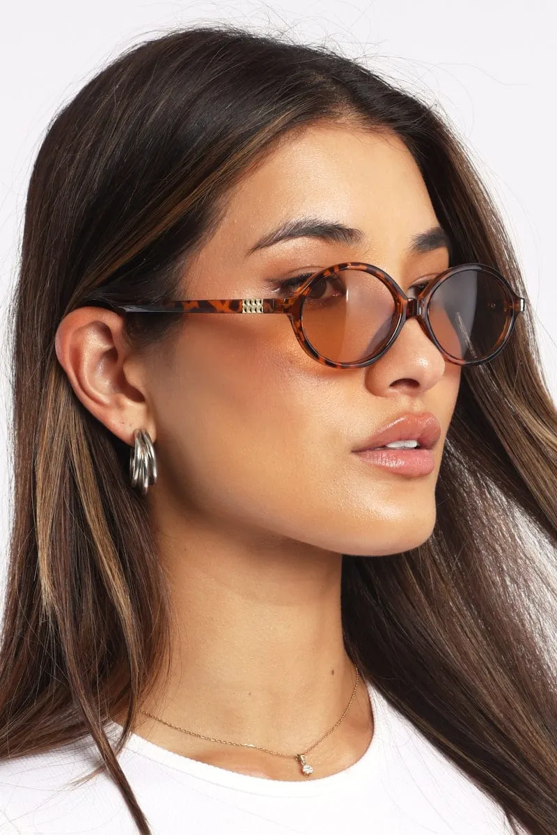 Brown Animal Print Oval Sunglasses