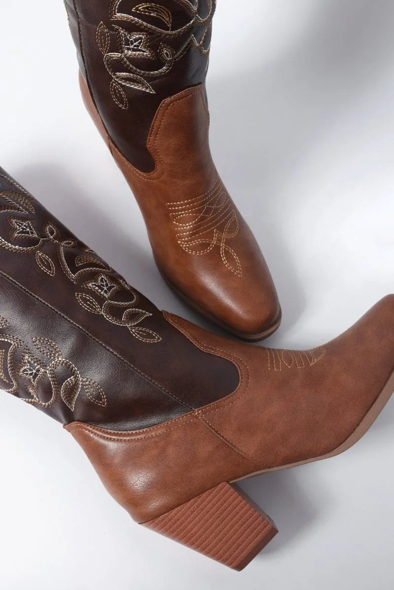 Brown Embroidered Western Cowboy Boots