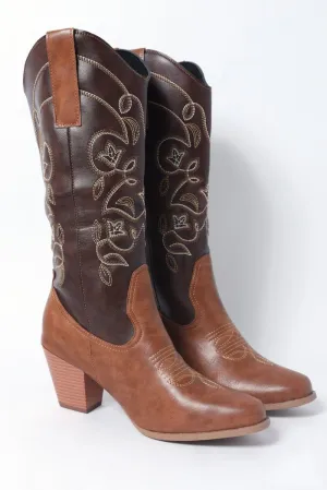 Brown Embroidered Western Cowboy Boots