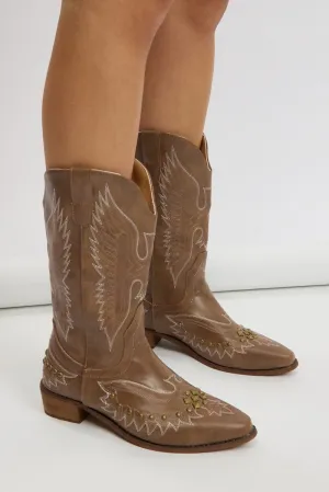 Brown Studded Cowboy Boots