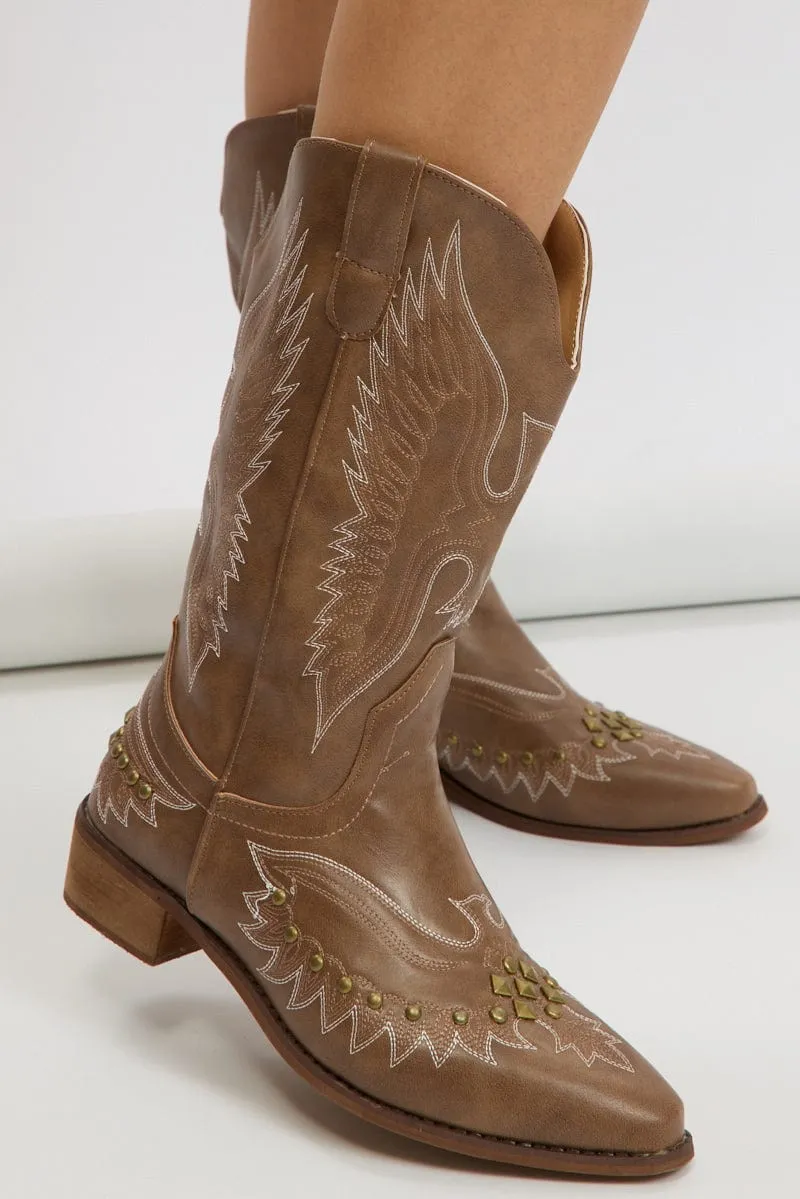 Brown Studded Cowboy Boots
