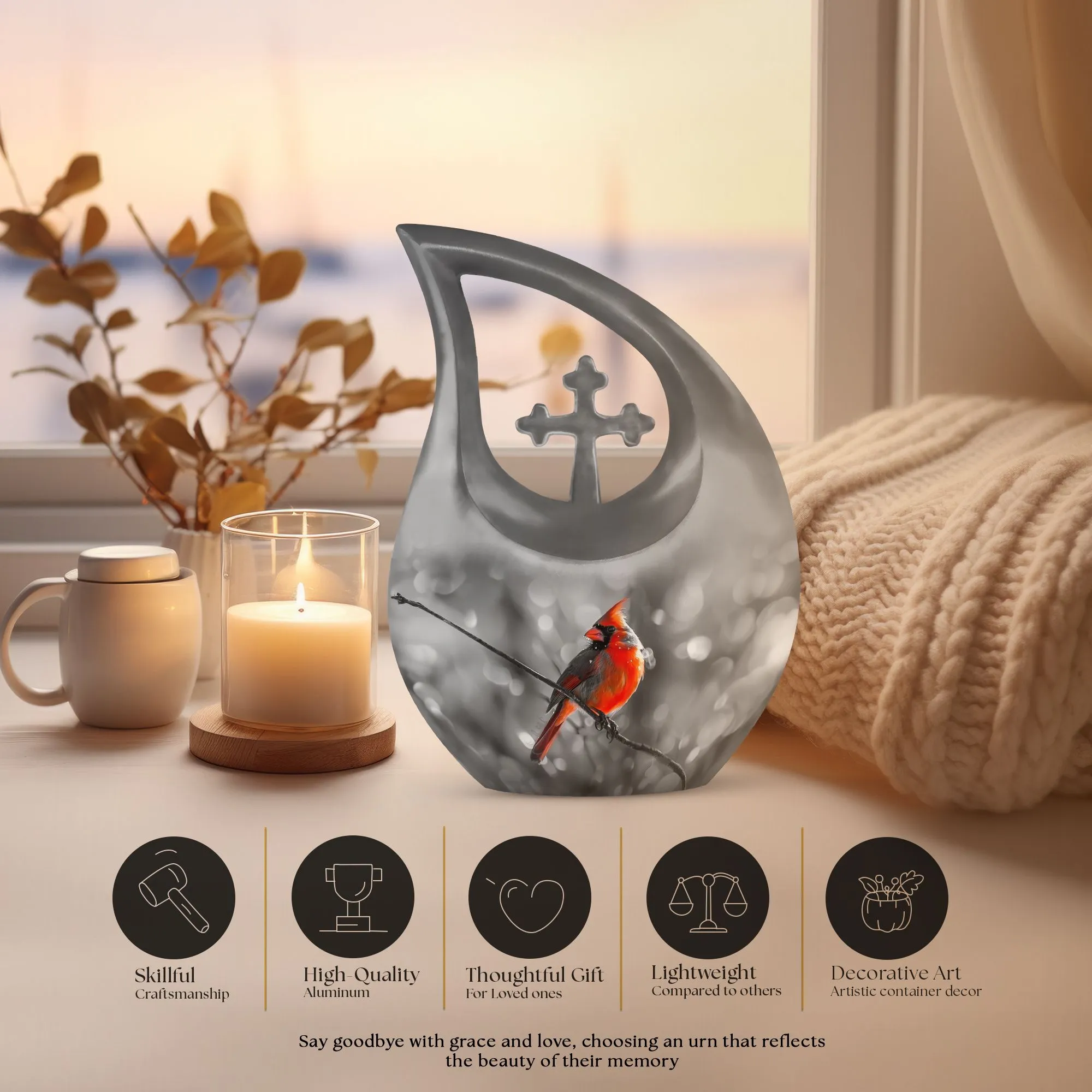 Cardinal Bird Tribute: Affection Memorial Urn for Cremation Ashes