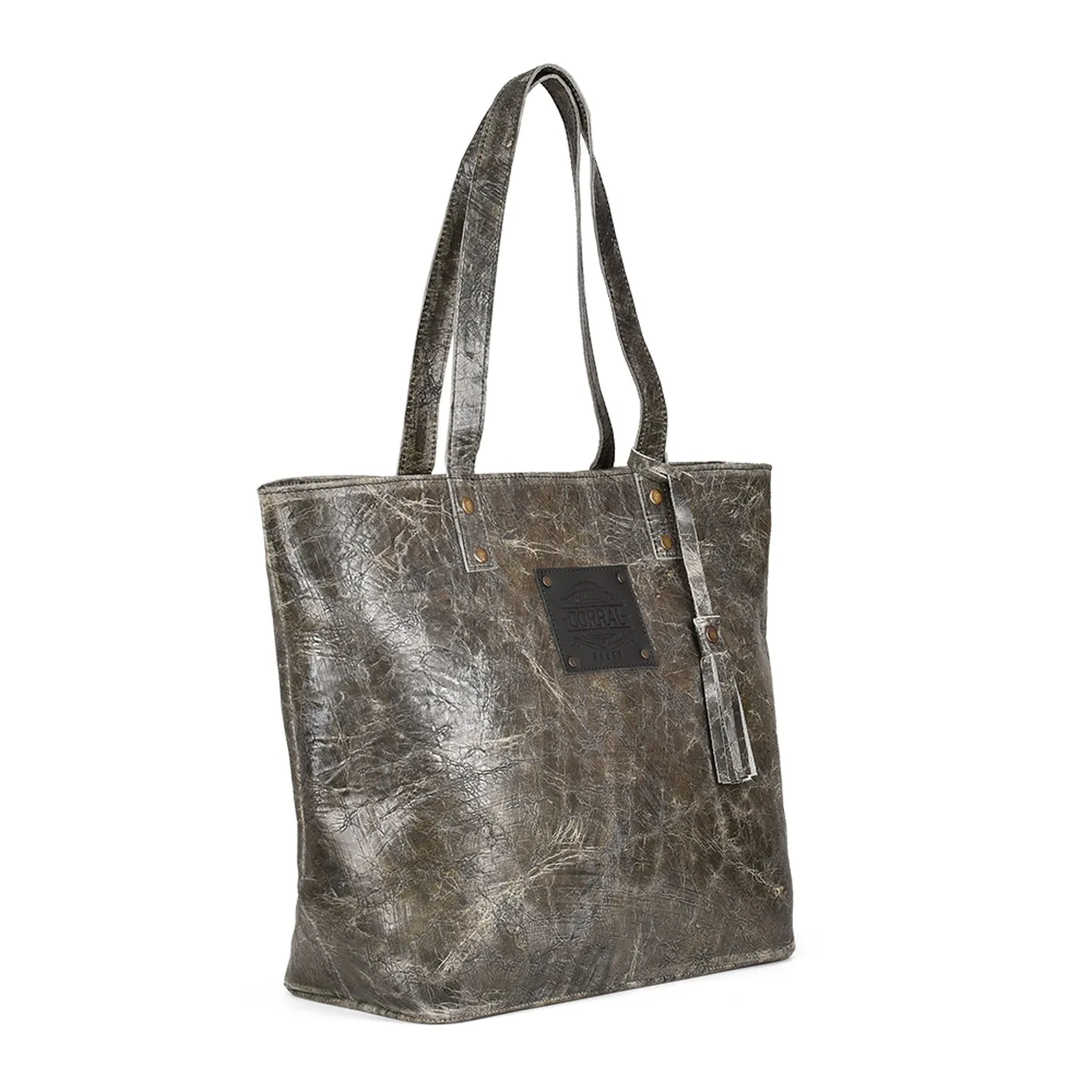 Corral Womens D1288 Dark Olive Leather 5 Liter Distressed Tote Bag 1 BG