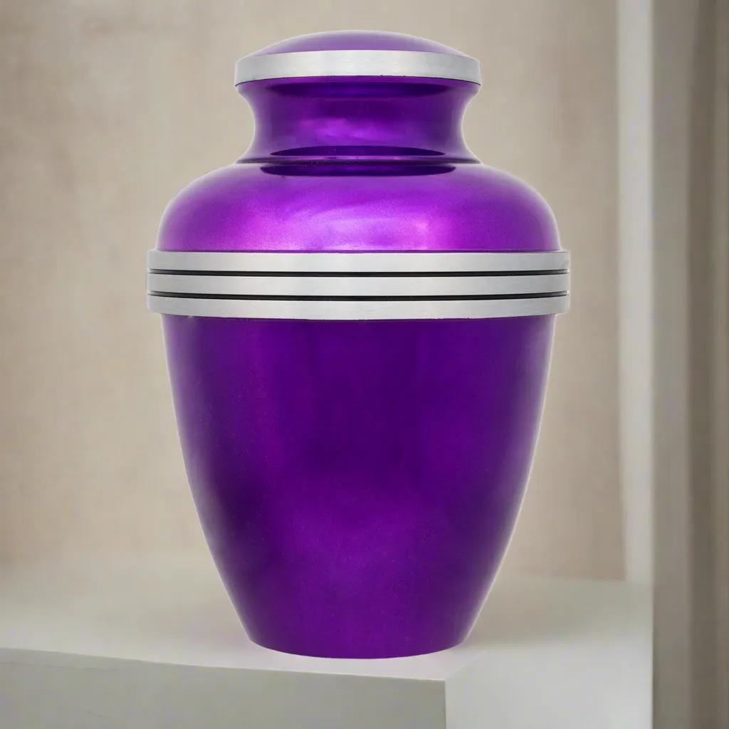 Dark Purple Banded Cremation Urn in Large