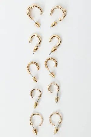 Gold 5 Pack Hoop Earrings