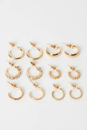 Gold 6 Pack Hoop Earrings Set