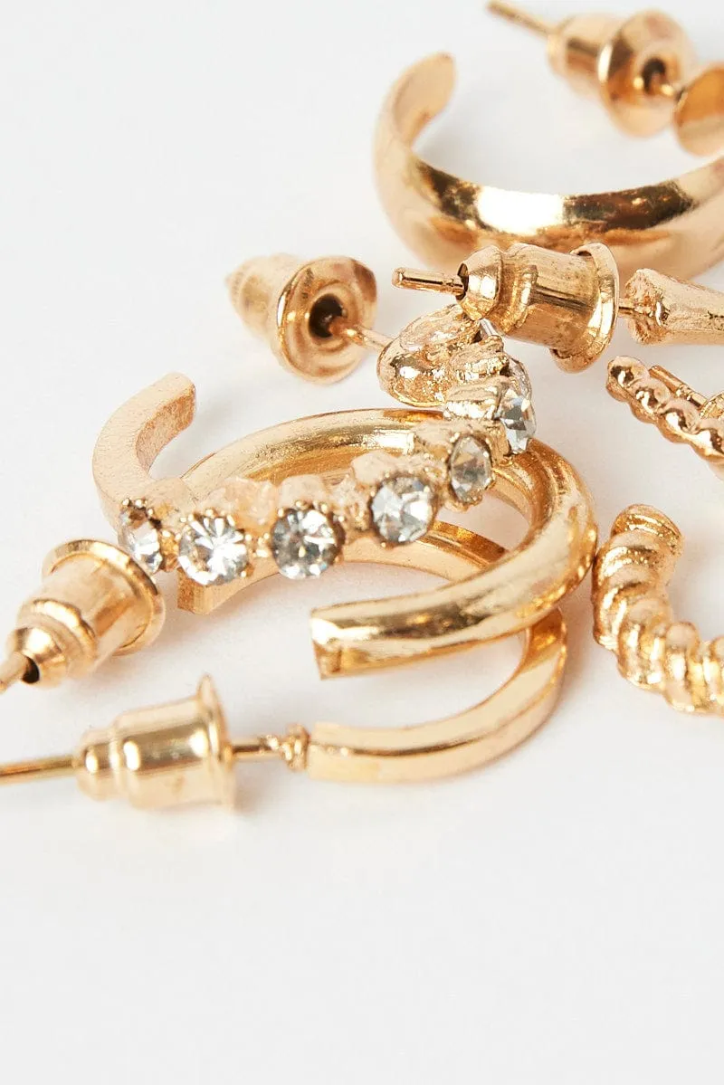 Gold 6 Pack Hoop Earrings Set