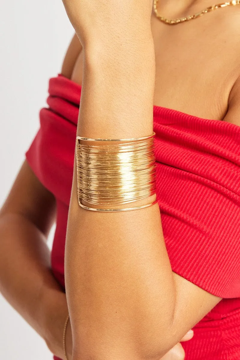 Gold Cuff Bracelet with Wire Design