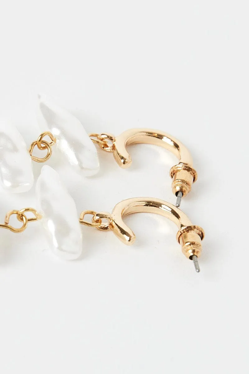 Gold Faux Pearl Drop Earrings