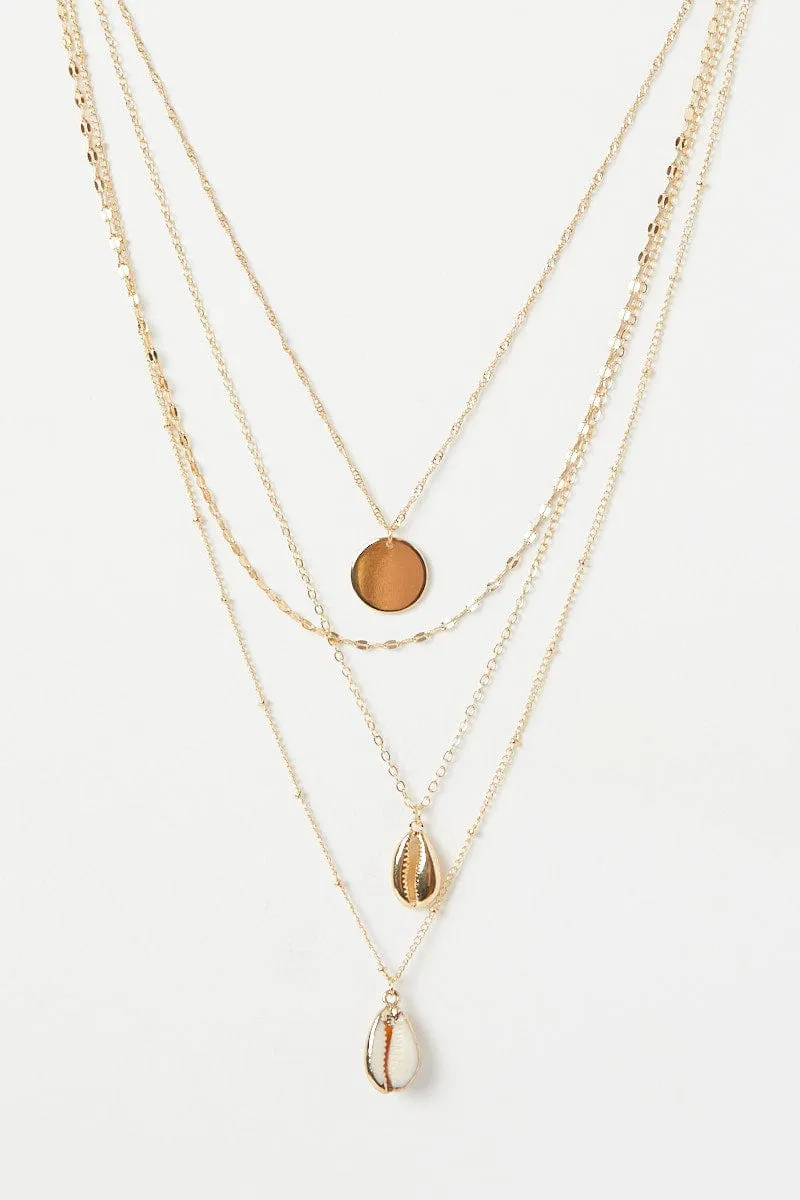 Gold Shell Pendent Layered Necklace