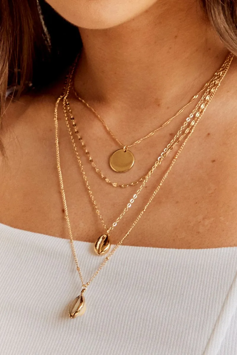Gold Shell Pendent Layered Necklace