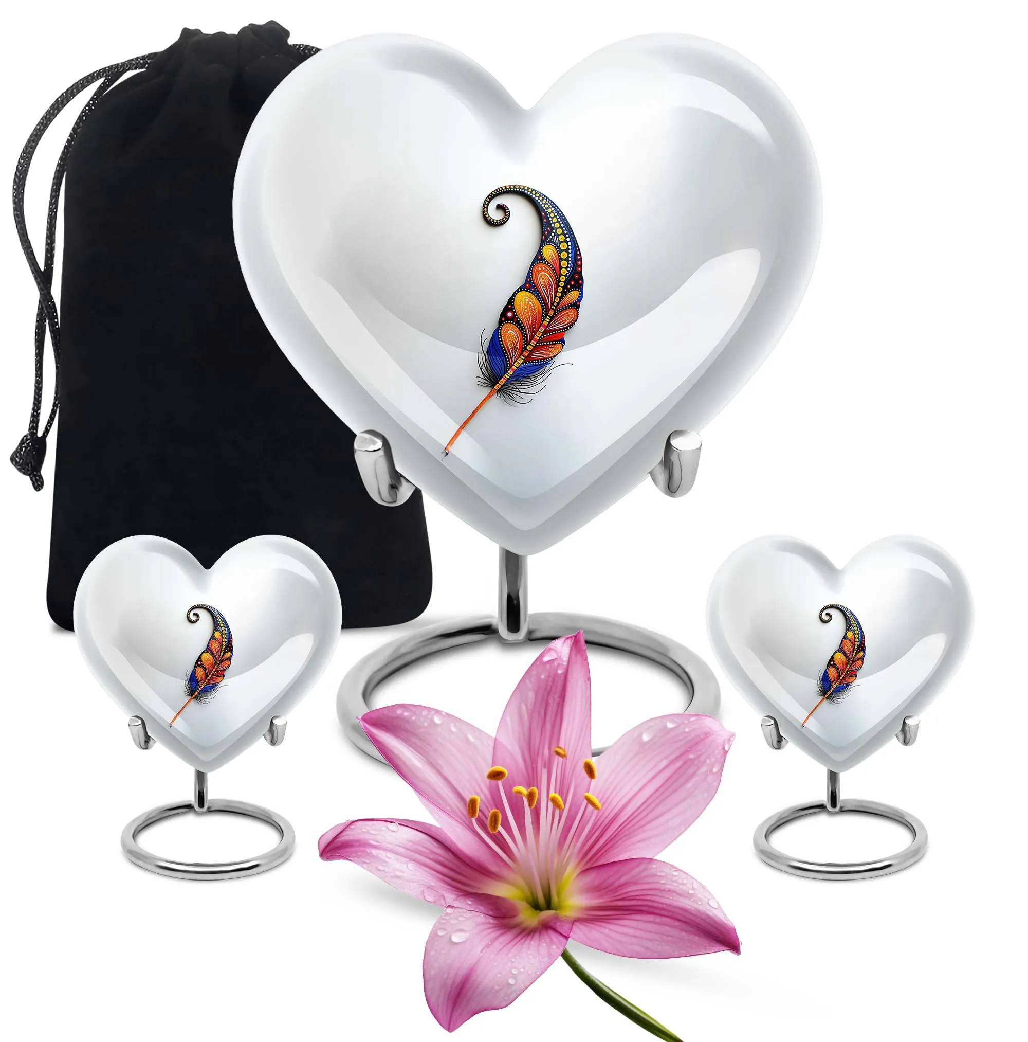 Graceful Feather Homage: Memorial Human Urns for Ashes - Embracing Purple Meadow Theme