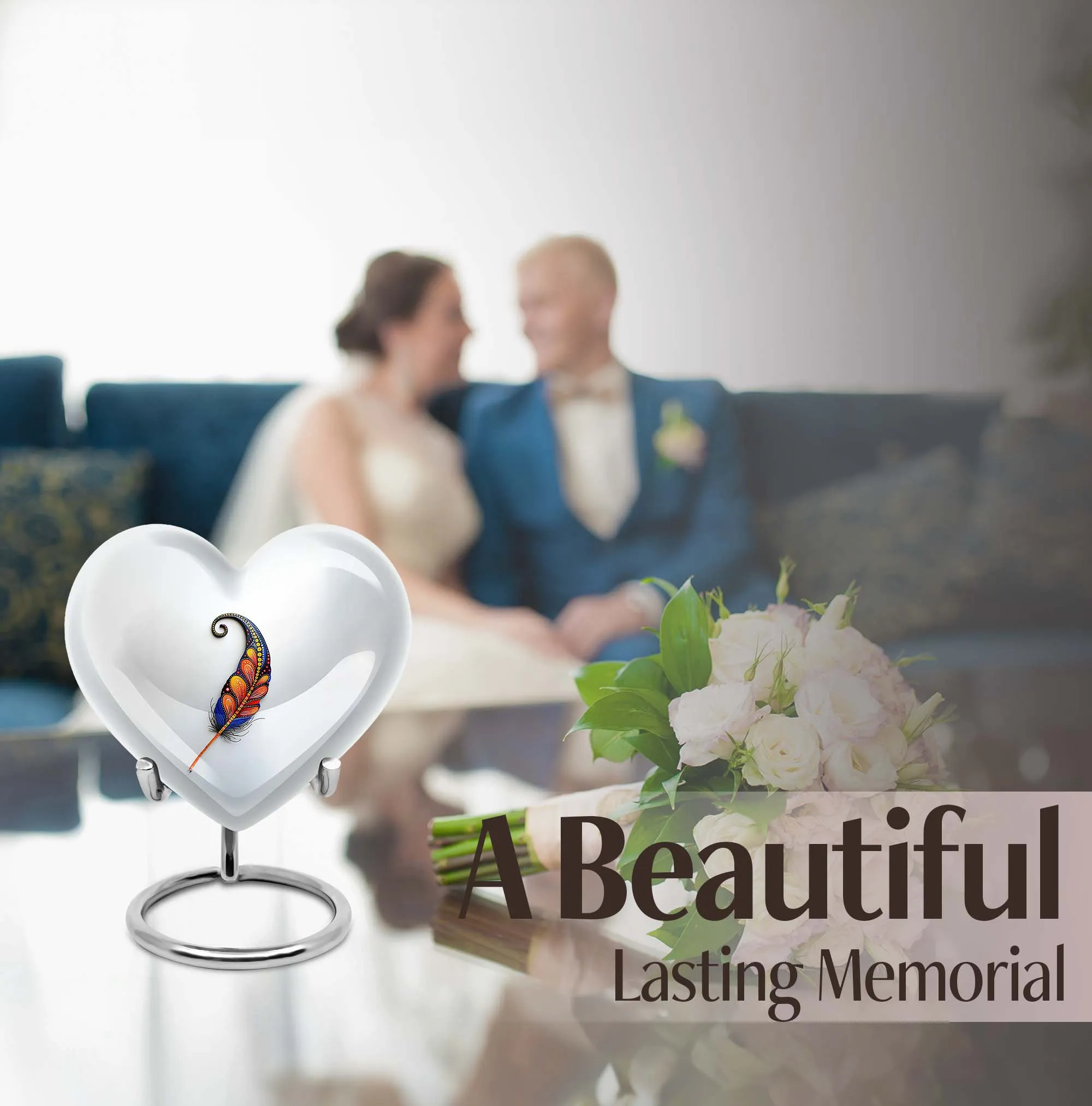 Graceful Feather Homage: Memorial Human Urns for Ashes - Embracing Purple Meadow Theme