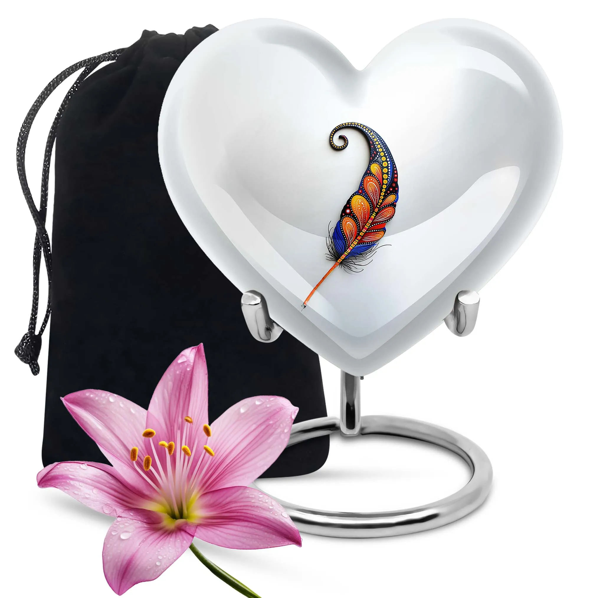 Graceful Feather Homage: Memorial Human Urns for Ashes - Embracing Purple Meadow Theme
