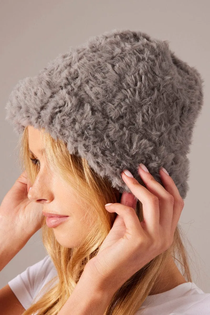 Grey Fluffy Beanie