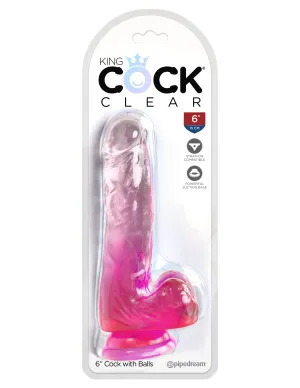 King Cock Clear 6 Cock with Balls - Pink