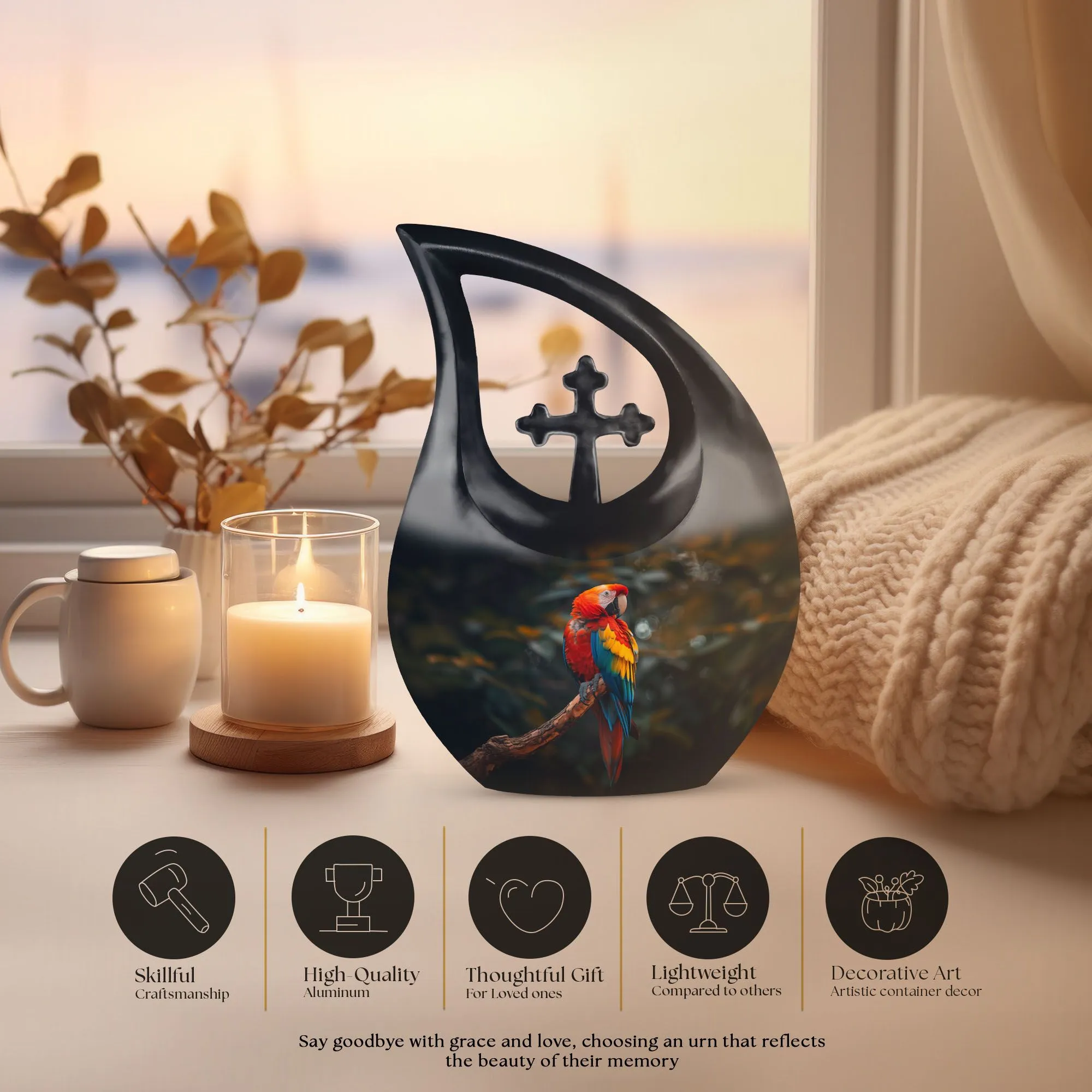 Macaw Parrot Commemorative Cremation Urn for Unforgettable Eternity