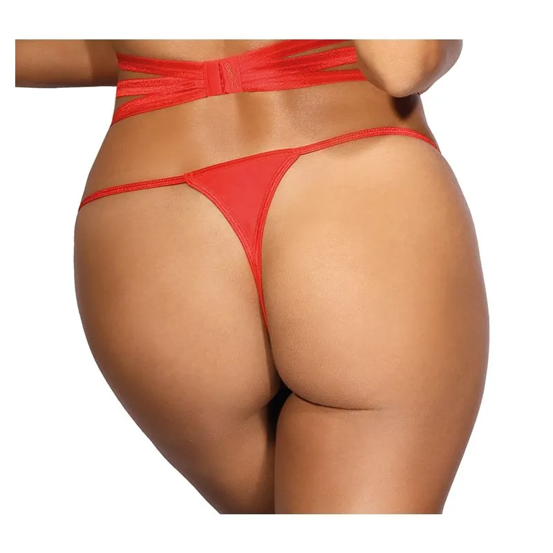 Microfiber and Lace G-String with Studs Red