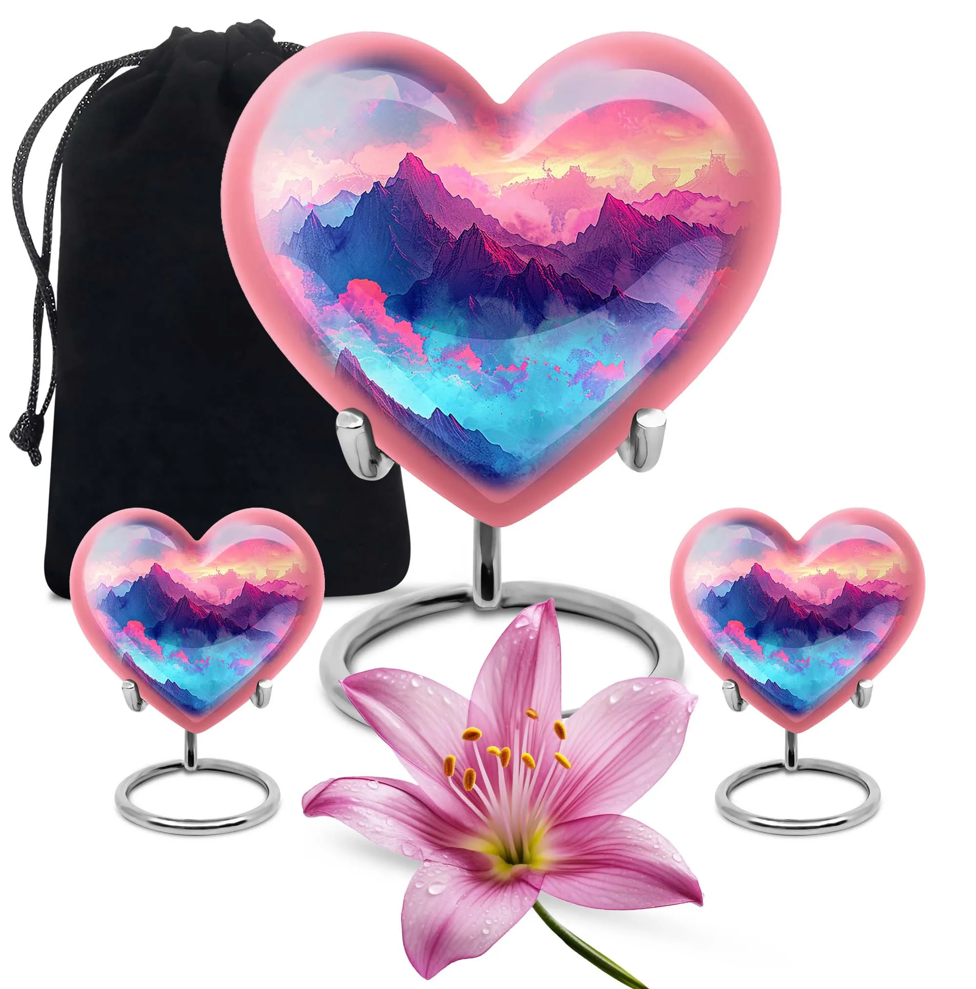 MOUNTAINS Heart Urn Purple Meadow, Perfect Memorial Urns for Burial Ashes