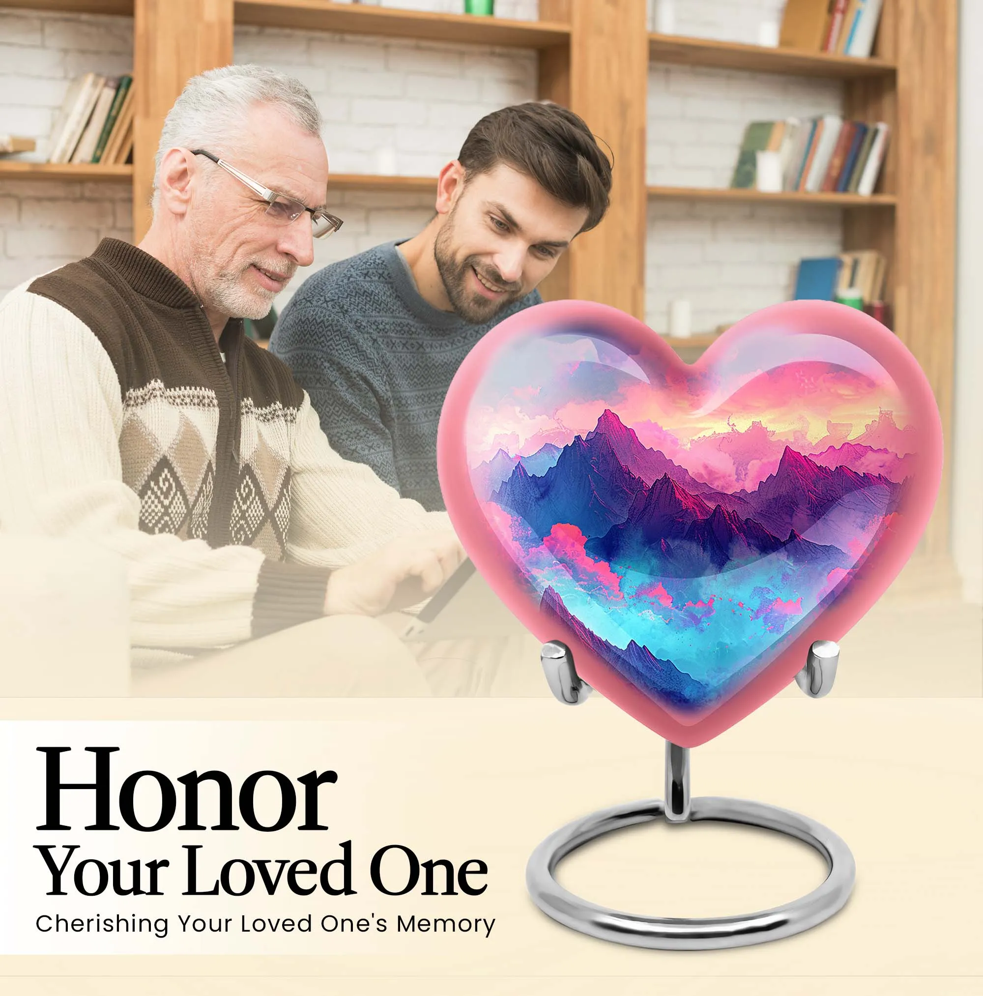 MOUNTAINS Heart Urn Purple Meadow, Perfect Memorial Urns for Burial Ashes