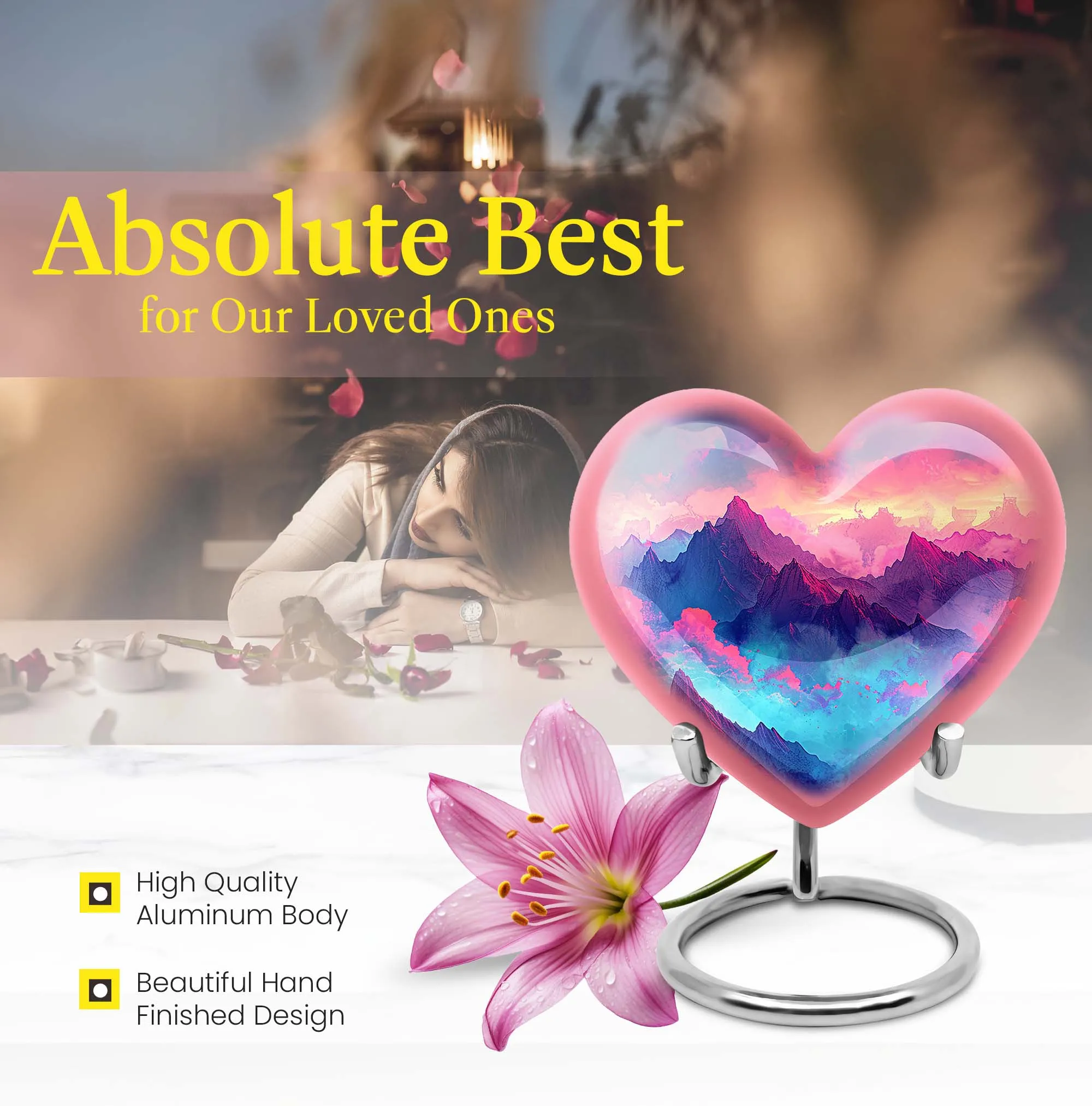 MOUNTAINS Heart Urn Purple Meadow, Perfect Memorial Urns for Burial Ashes