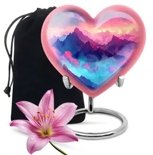 MOUNTAINS Heart Urn Purple Meadow, Perfect Memorial Urns for Burial Ashes