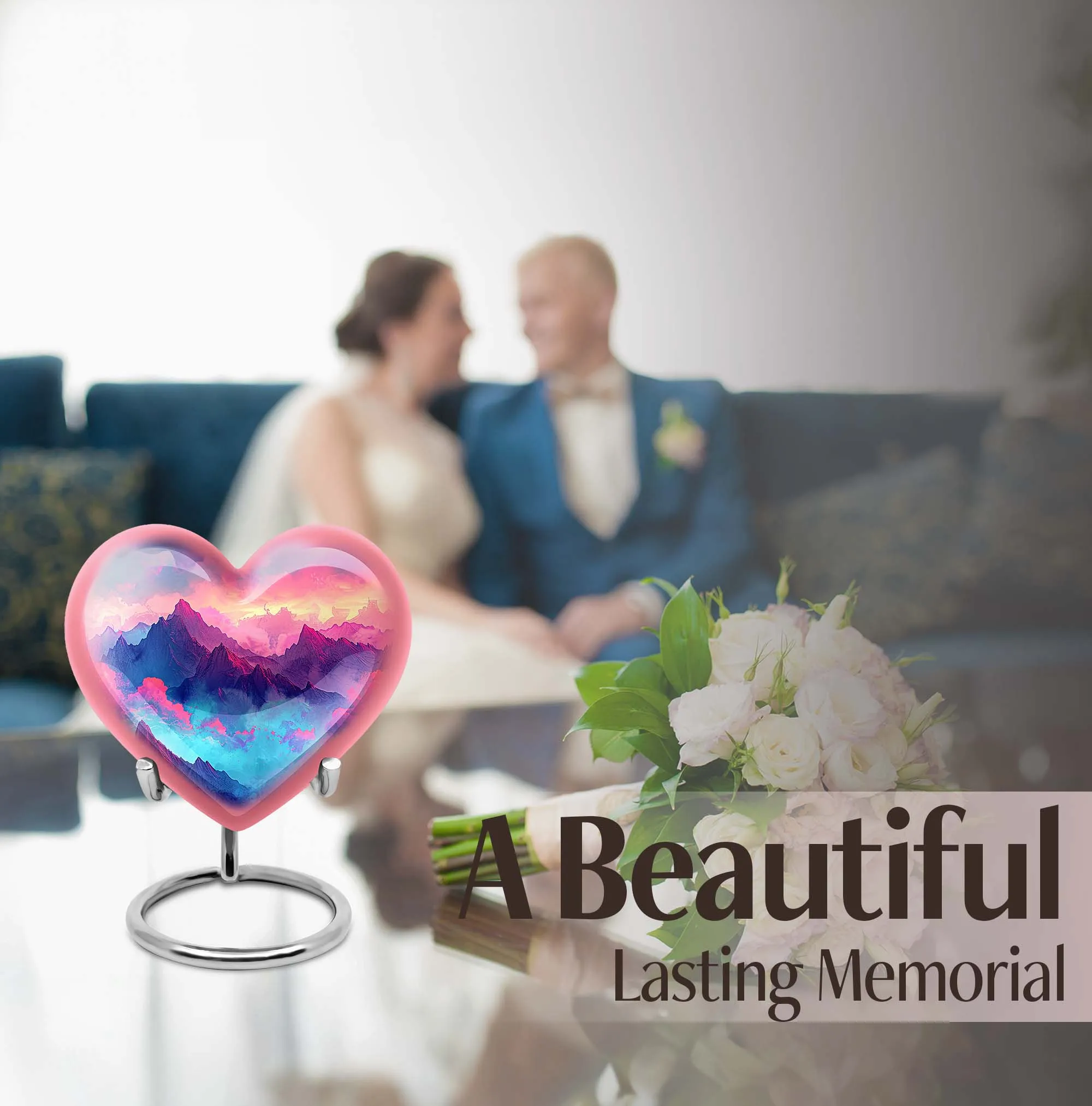 MOUNTAINS Heart Urn Purple Meadow, Perfect Memorial Urns for Burial Ashes