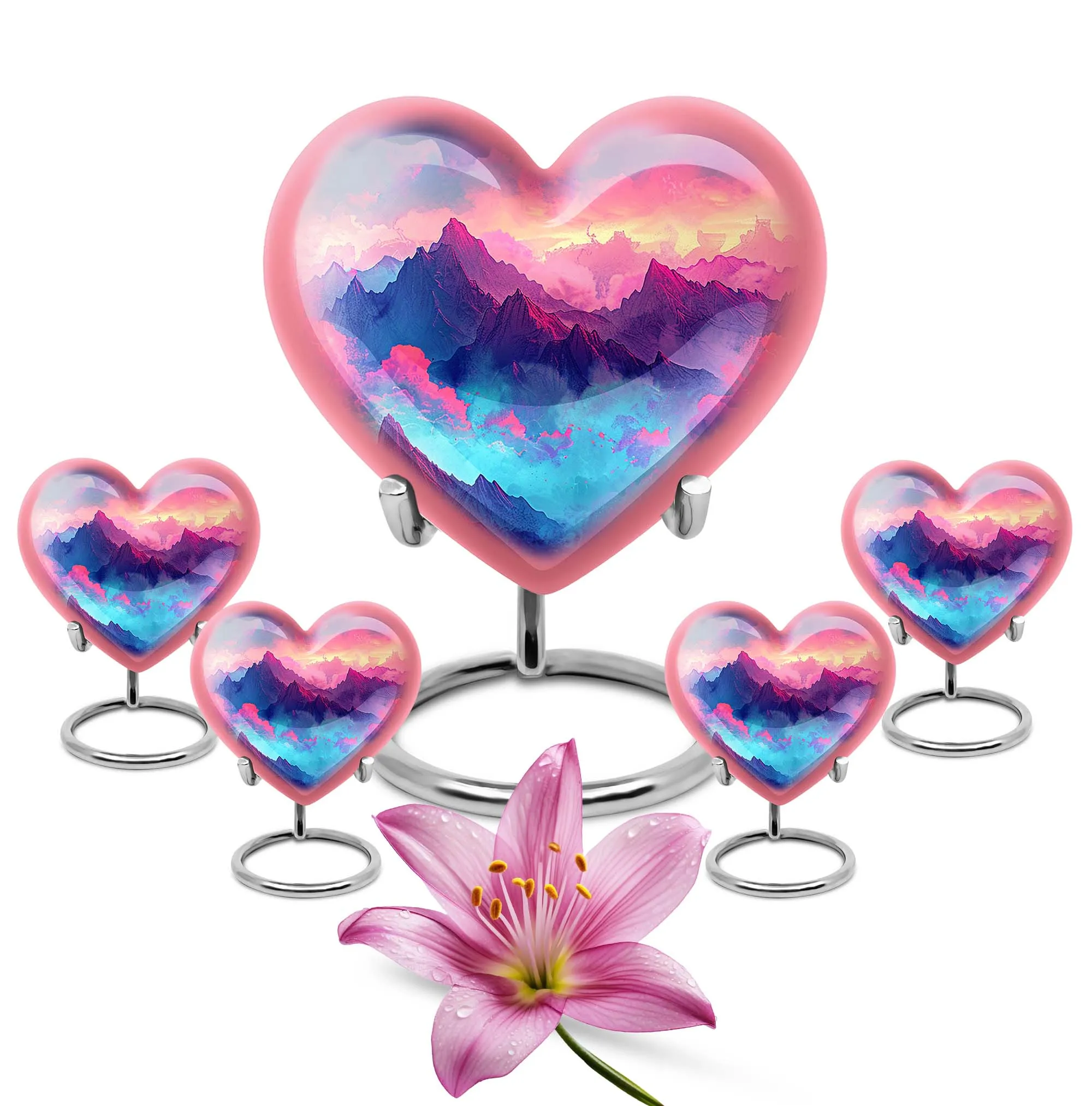 MOUNTAINS Heart Urn Purple Meadow, Perfect Memorial Urns for Burial Ashes