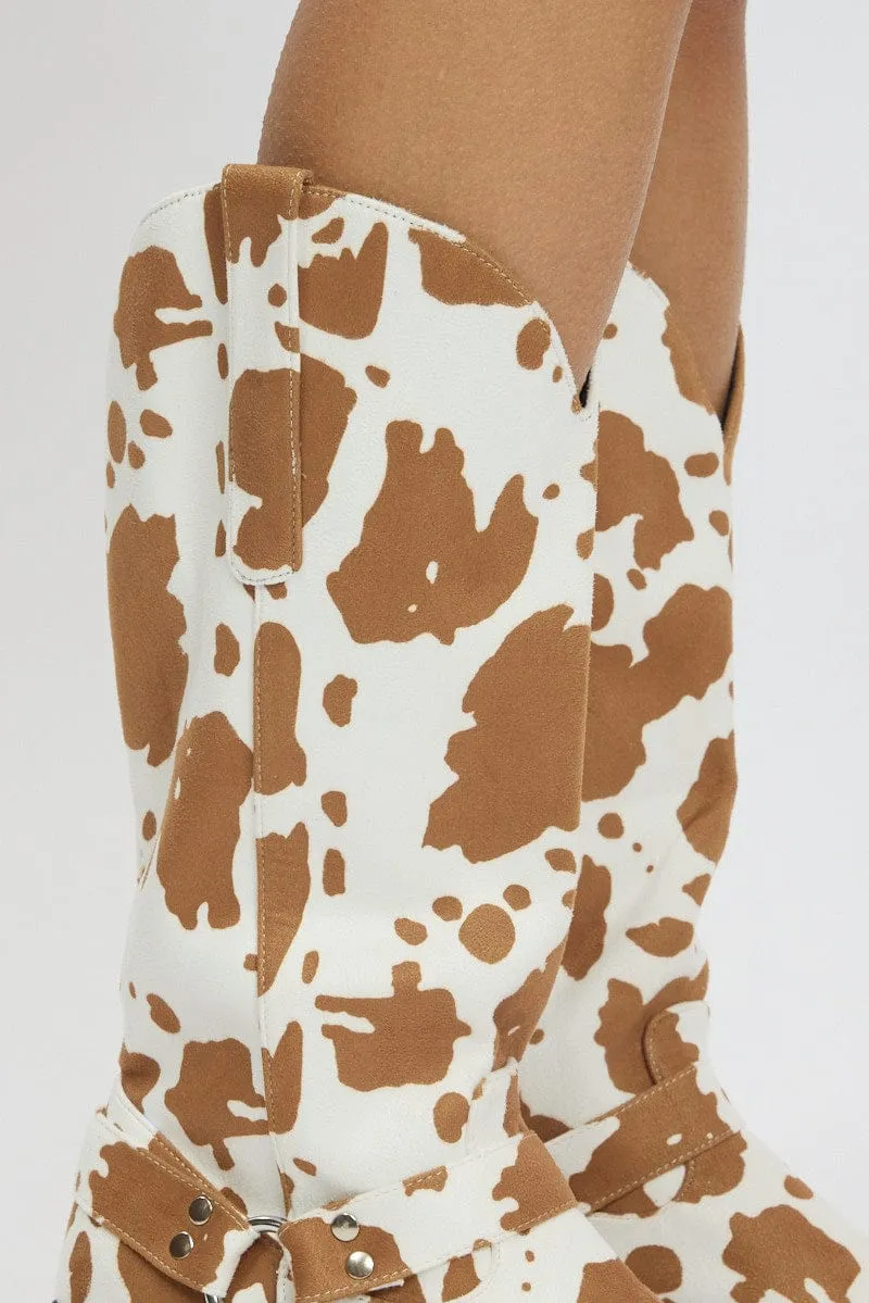 Multi Cow Print Cowboy Boots