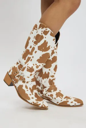 Multi Cow Print Cowboy Boots