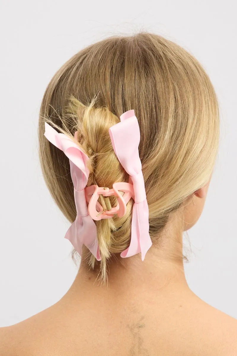Pink Bow Hair Claw Clip