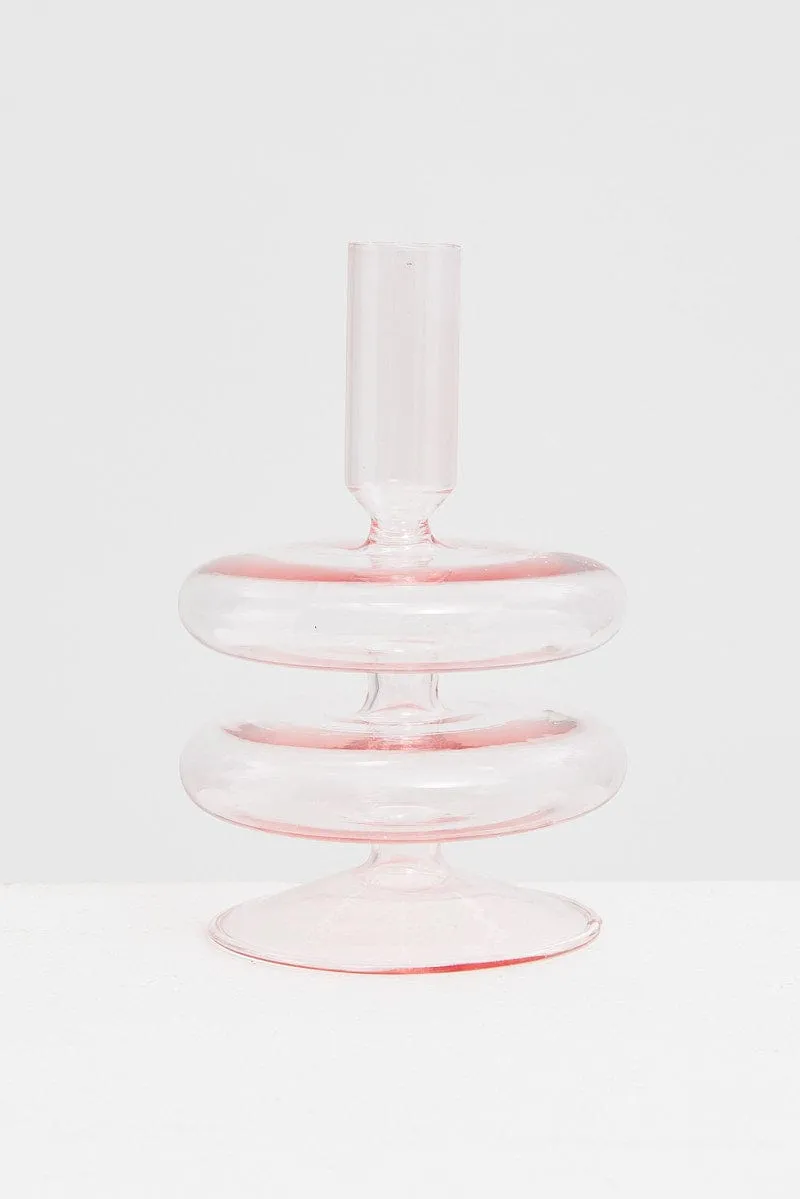 Pink Glass Candle Holder and Vase