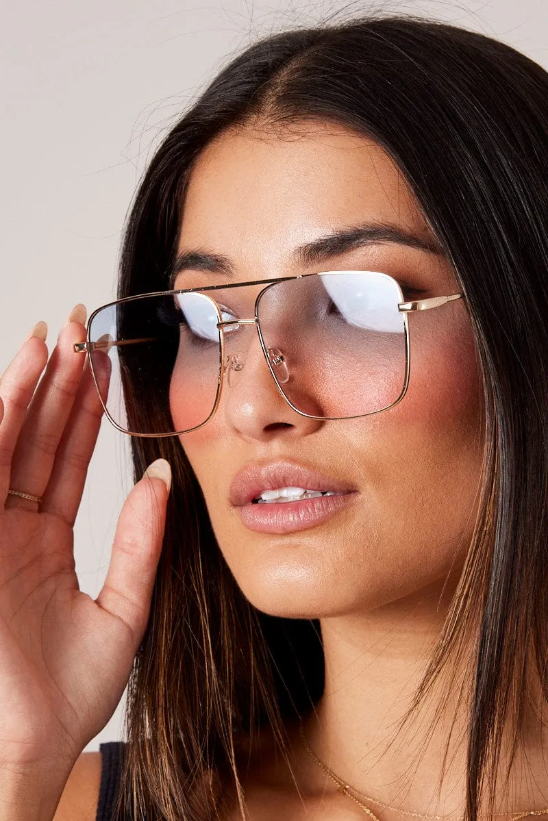 Pink Oversized Metal Frame Sunglasses