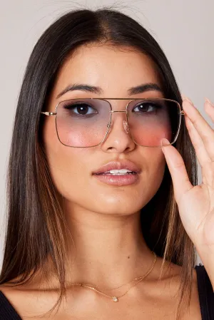 Pink Oversized Metal Frame Sunglasses