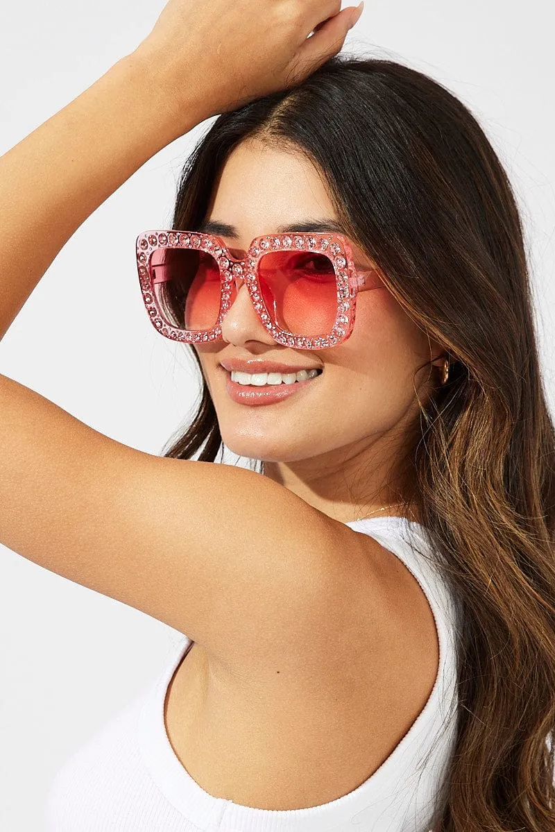 Pink Rhinestone Frame Fashion Sunglasses