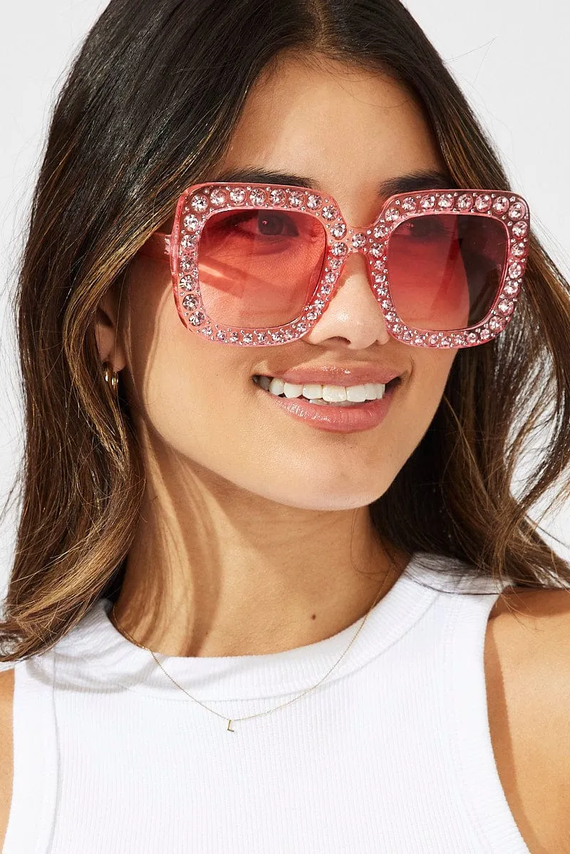 Pink Rhinestone Frame Fashion Sunglasses