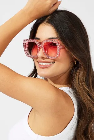 Pink Rhinestone Frame Fashion Sunglasses