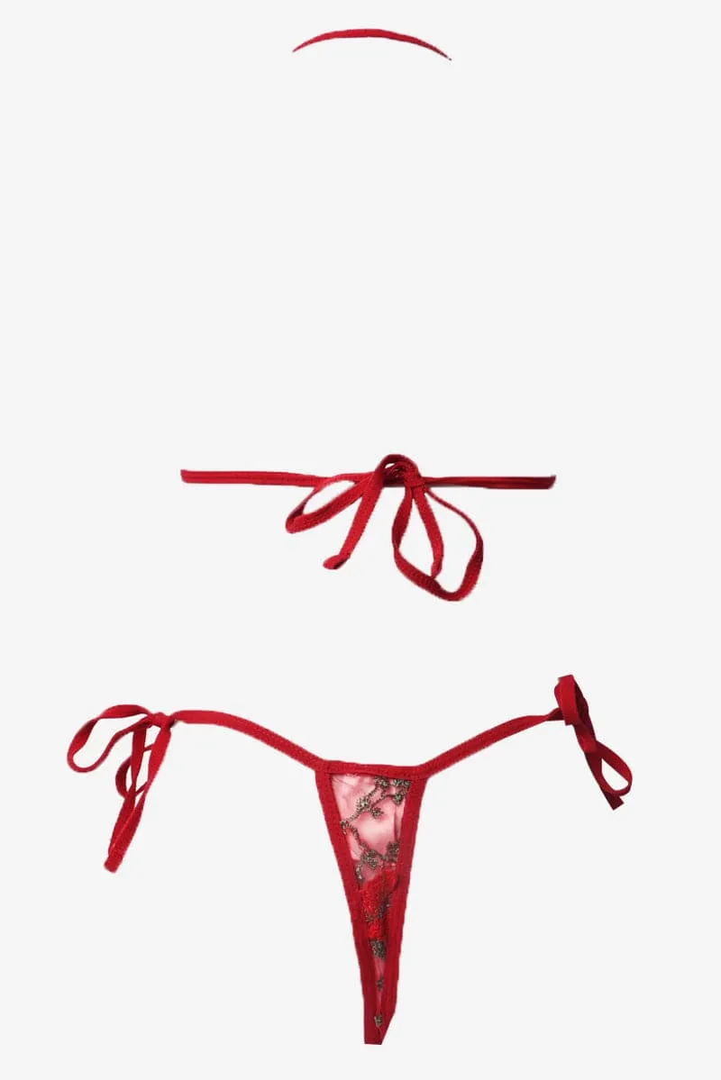 Red Butterfly Embroidery Lingerie Set