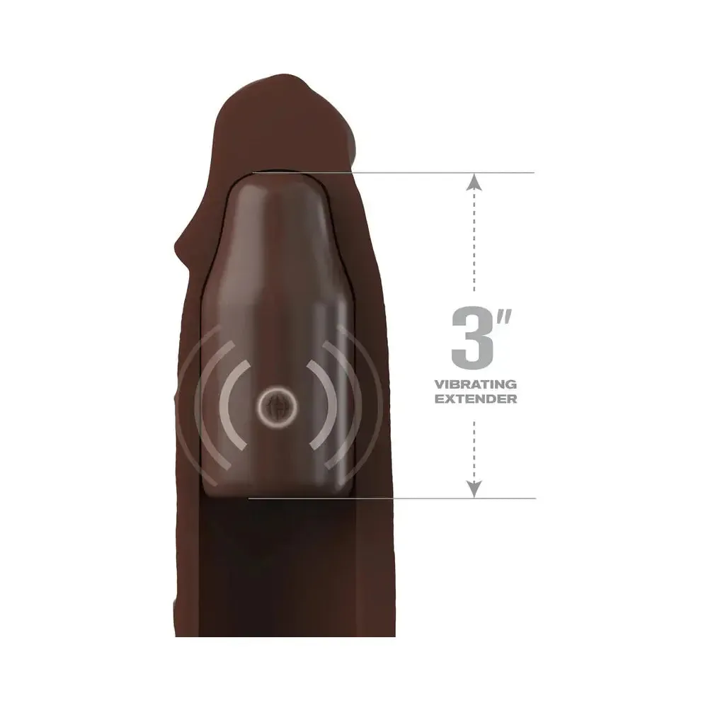 Vibrating Penis Sleeve Sex Toy 9 inch Silicone Penis Extender Brown Cock Sleeve