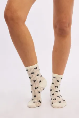 White Bow Print Socks