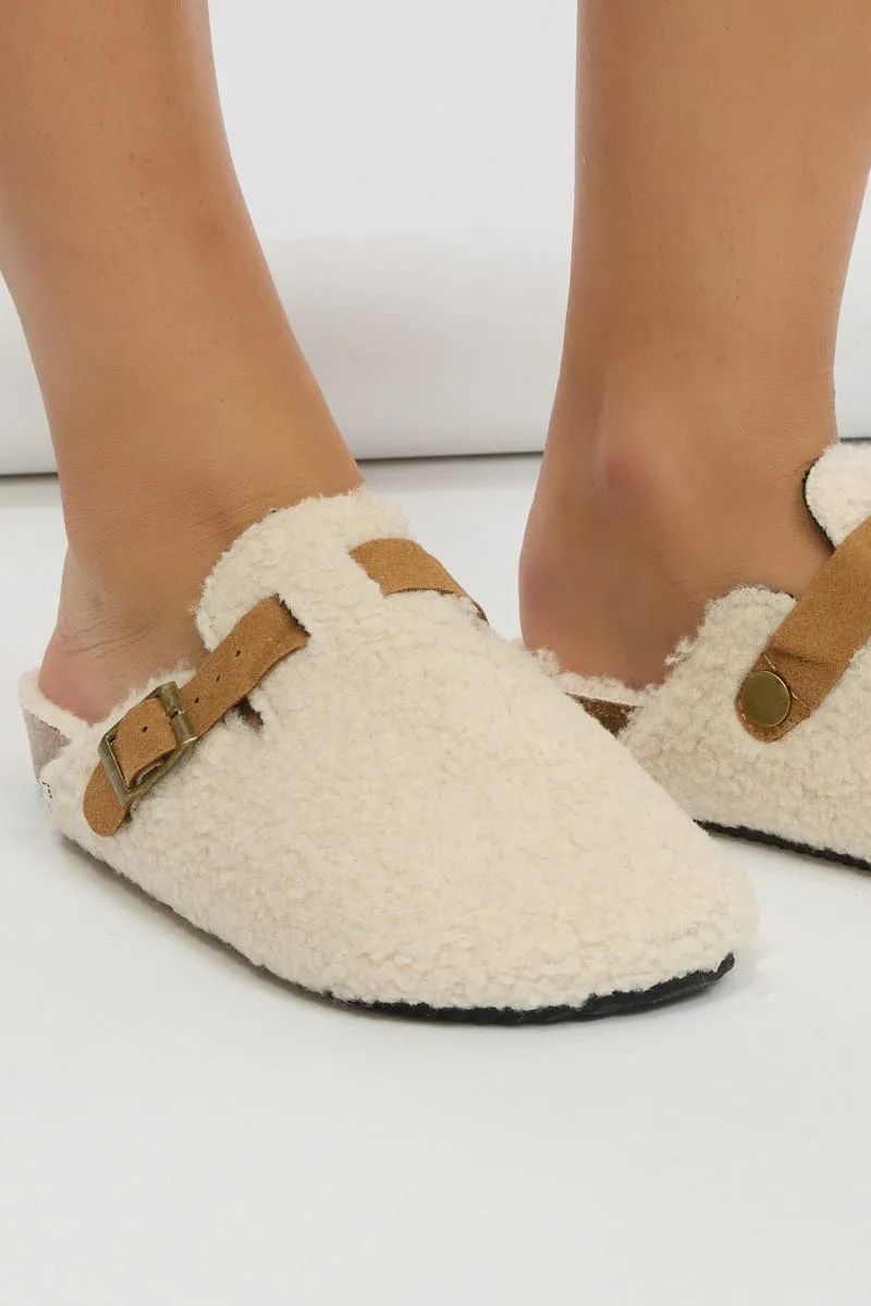 White Faux Fur Clogs Mules