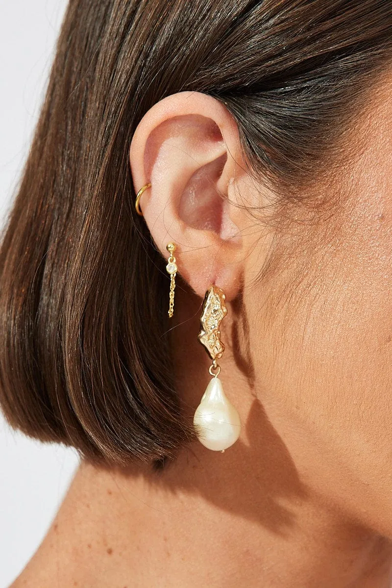 White Faux Pearl Earrings