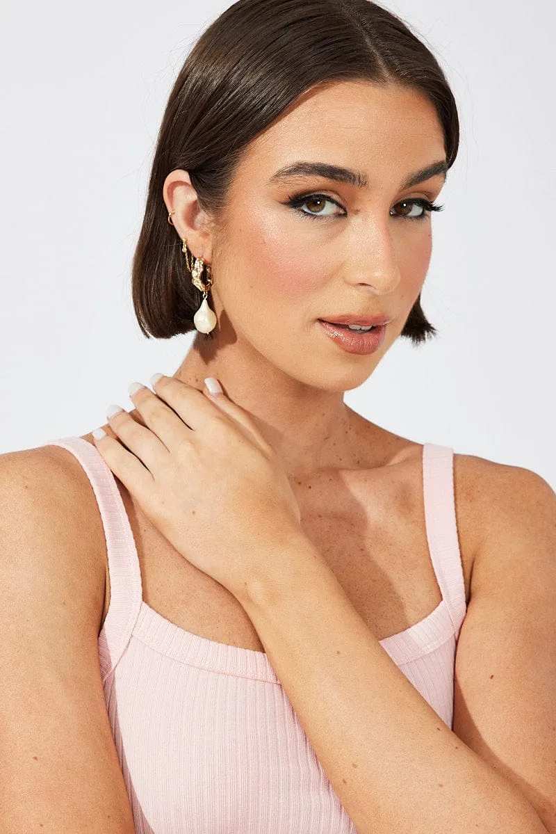 White Faux Pearl Earrings