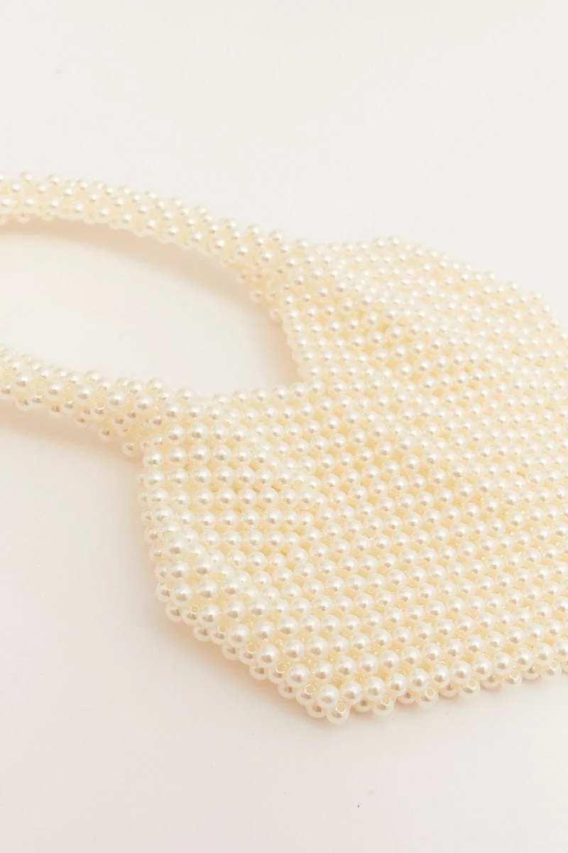 White Heart Shaped Faux Pearl Bag