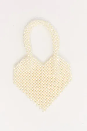 White Heart Shaped Faux Pearl Bag
