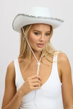 White Sequin Detail Festival Cowboy Hat
