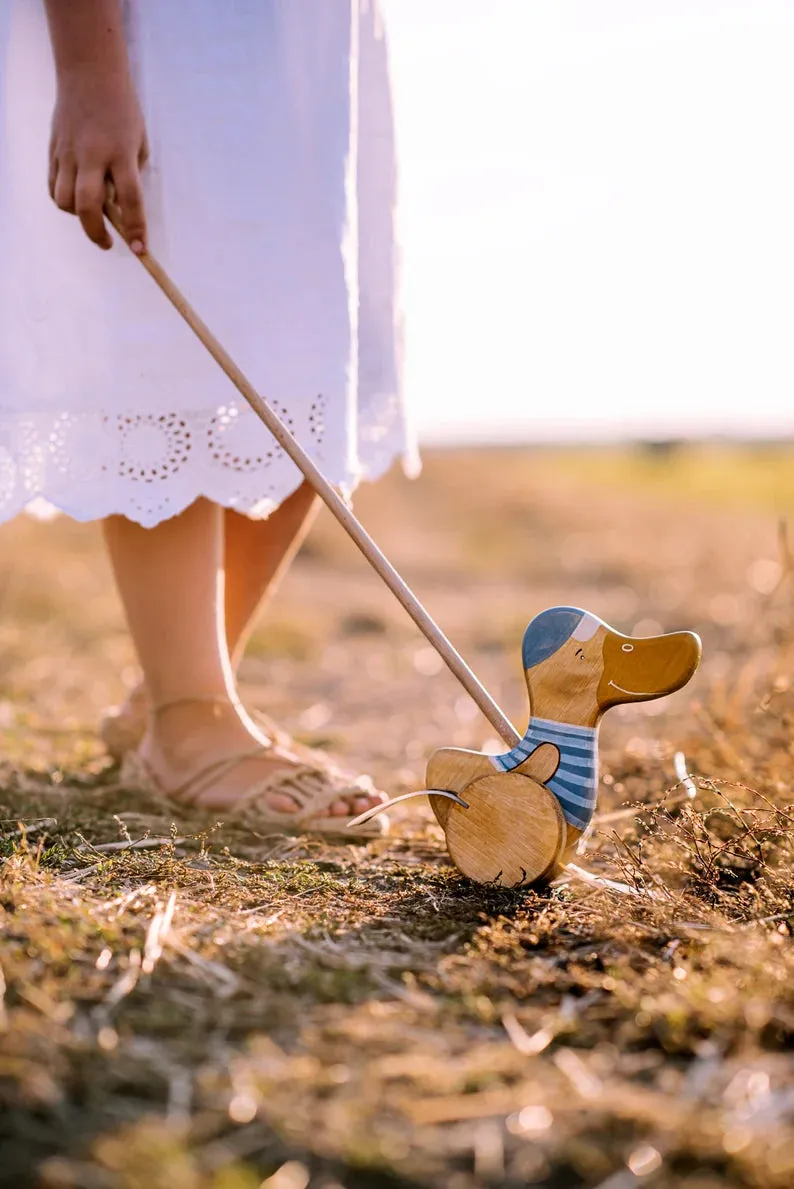 Wooden Push Toy Duck Blue