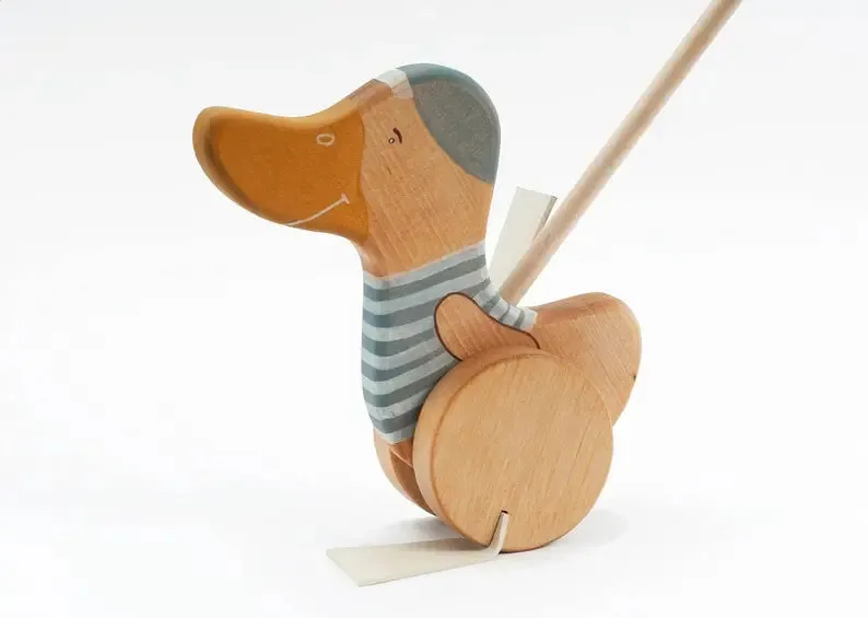 Wooden Push Toy Duck Blue